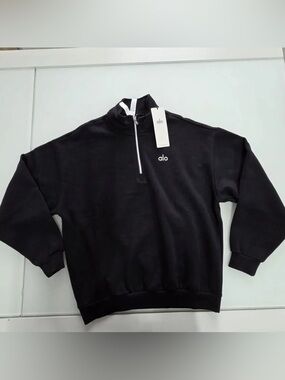 ALO Yoga Black Half-Zip Men's Sweatshirt with White Zip Detail
